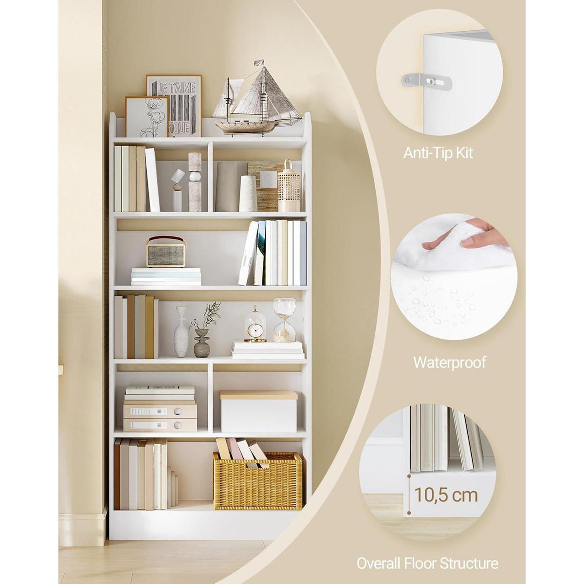 Weißes Bücherregal 6 Fächer – 24x80x170 cm | Standregal & Co.
