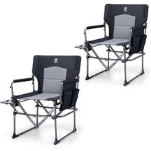 Campingstuhl faltbar mit Seitentisch & Tasche, 180kg belastbar, Schwarz (2 Stück)