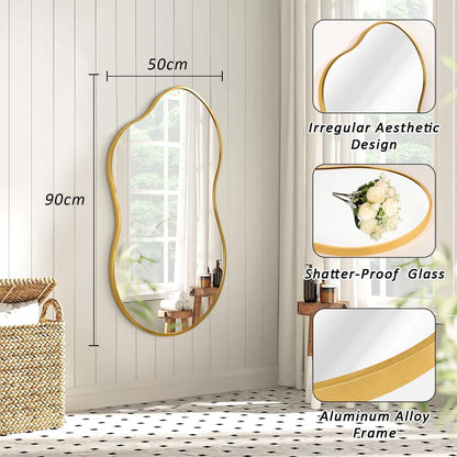 Großer Asymmetrischer Wandspiegel mit Goldrahmen – Modern & Dekorativ