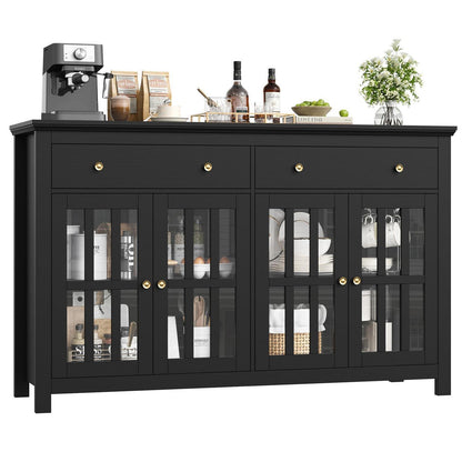 140cm Sideboard mit Glastüren & Schubladen – Küchenbuffet Schwarz