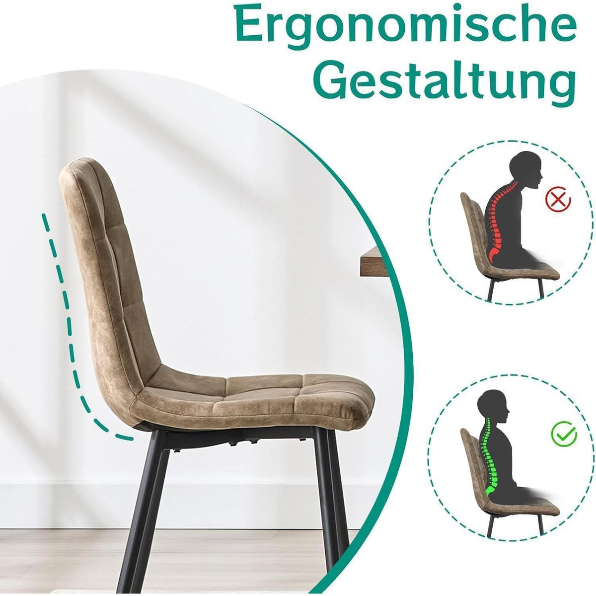 LEWE Esszimmerstühle 6er Set, Technologietuch, Braun