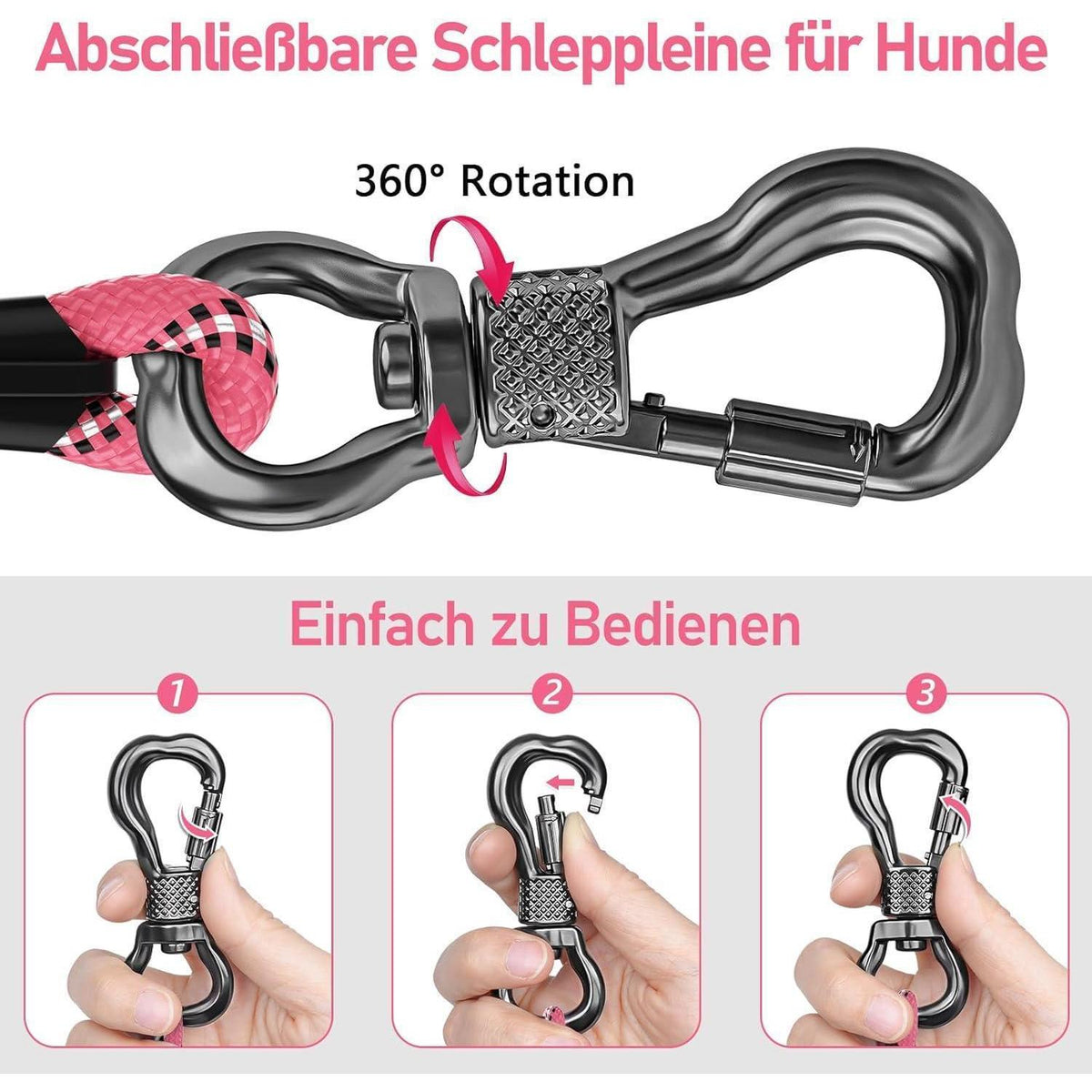 Schleppleine für Hunde 7M mit gepolstertem Griff, Rosa