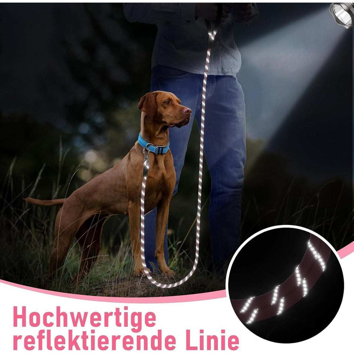 Schleppleine für Hunde 7M mit gepolstertem Griff, Rosa