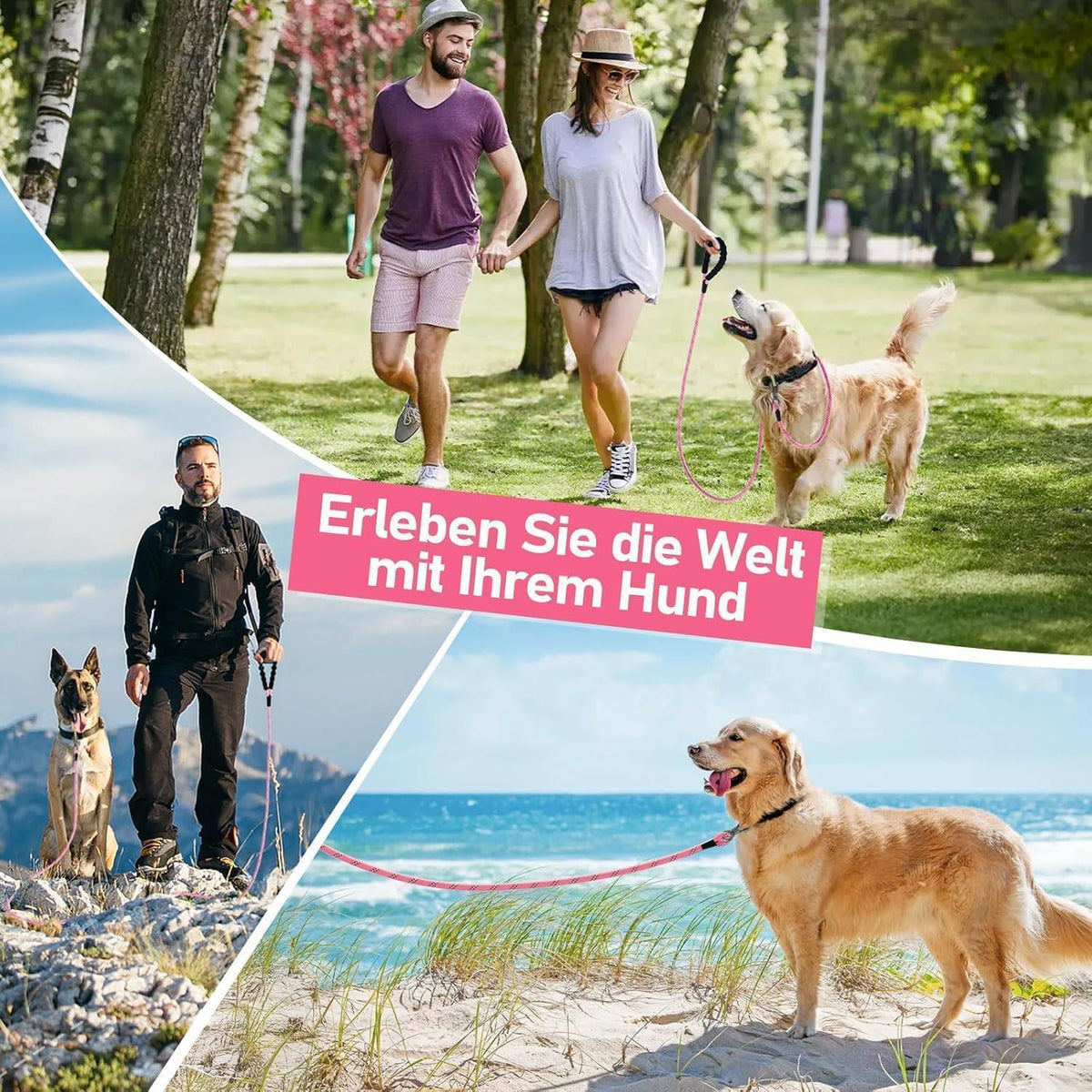 Schleppleine für Hunde 7M mit gepolstertem Griff, Rosa