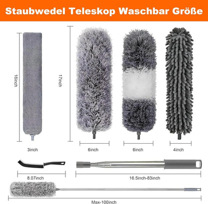Staubwedel Teleskop lang 9tlg Set 2,54m ausziehbar waschbar Staubwischer Magic Duster
