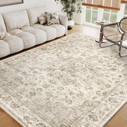 Vintage Teppich Beige 160x230cm - Waschbarer Wohnzimmerteppich