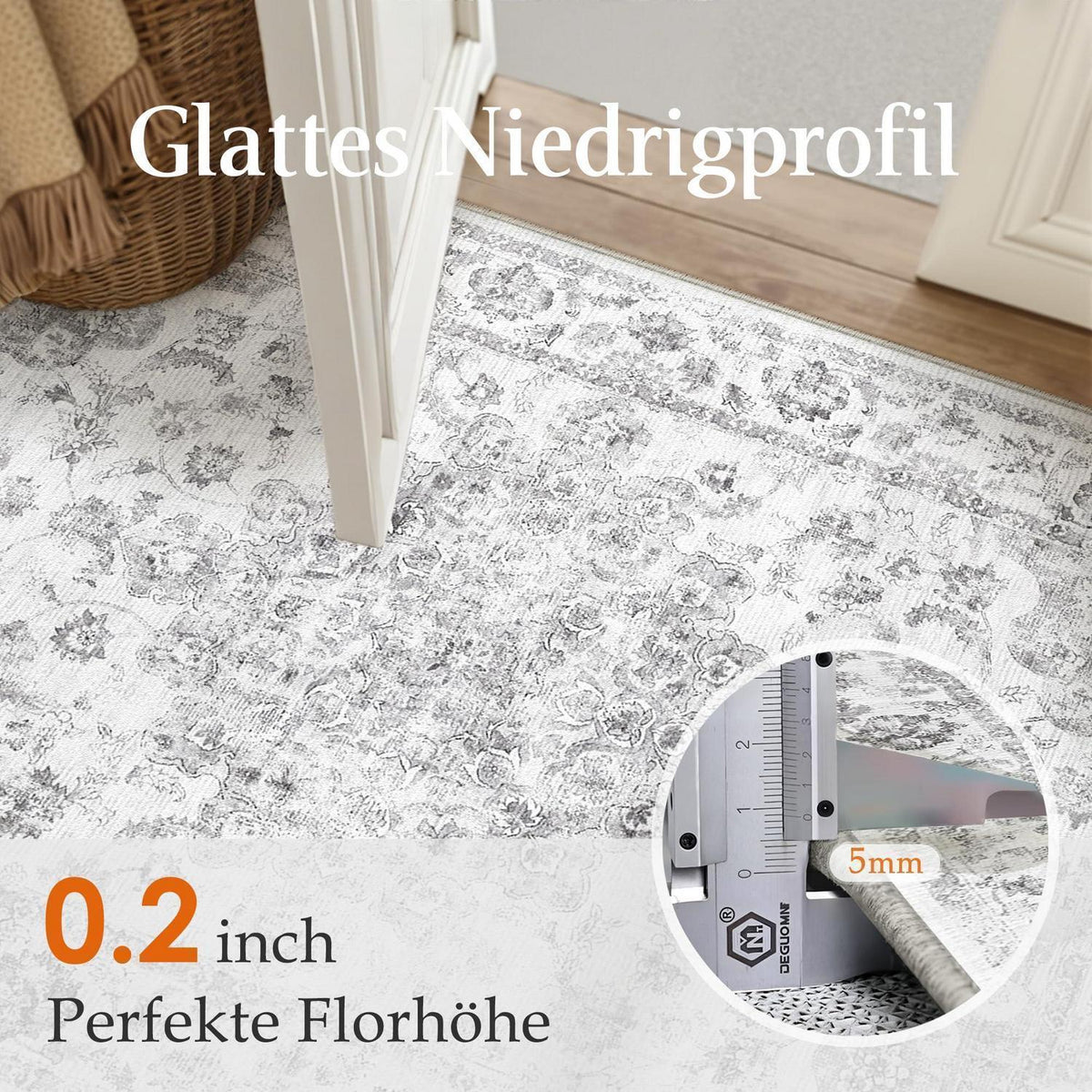 Vintage Teppich Grau 160x230cm – Waschbar & Rutschfest