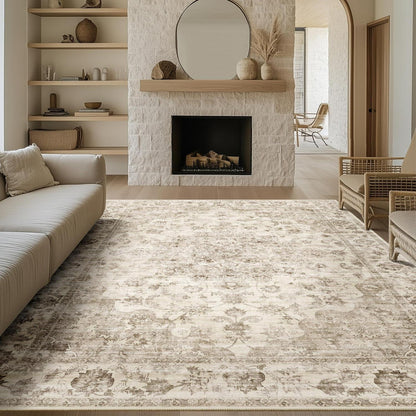 Vintage Teppich 240x300cm Beige – Waschbar & Rutschfest
