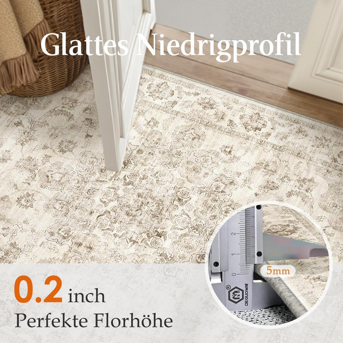 Vintage Teppich 240x300cm Beige – Waschbar & Rutschfest