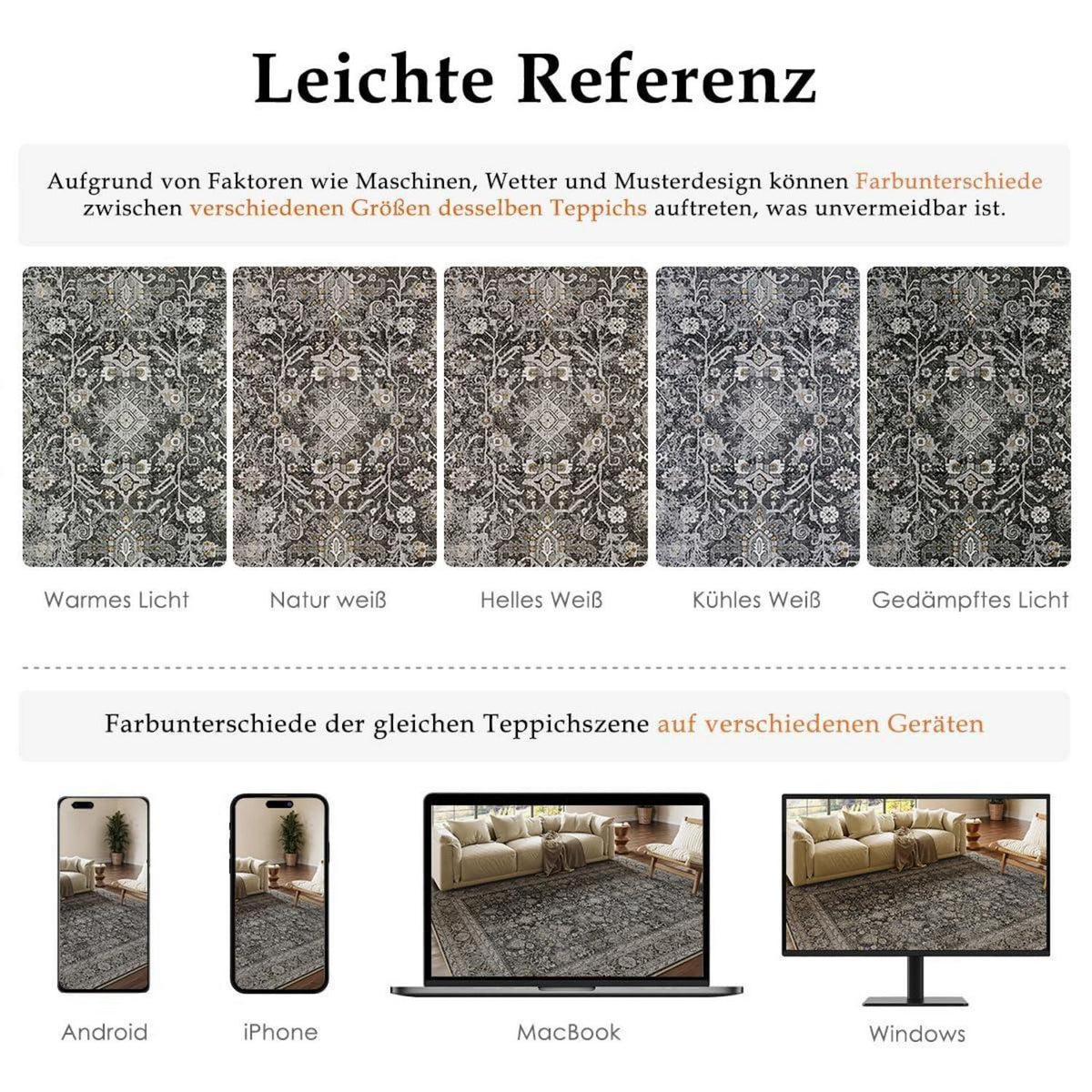 Vintage Teppich Schwarz 240x300cm – Waschbarer Wohnzimmerteppich