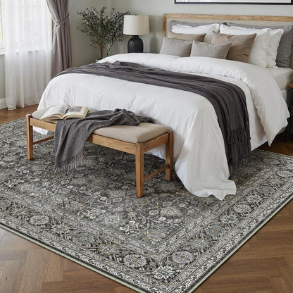 Vintage Teppich Schwarz 240x300cm – Waschbarer Wohnzimmerteppich
