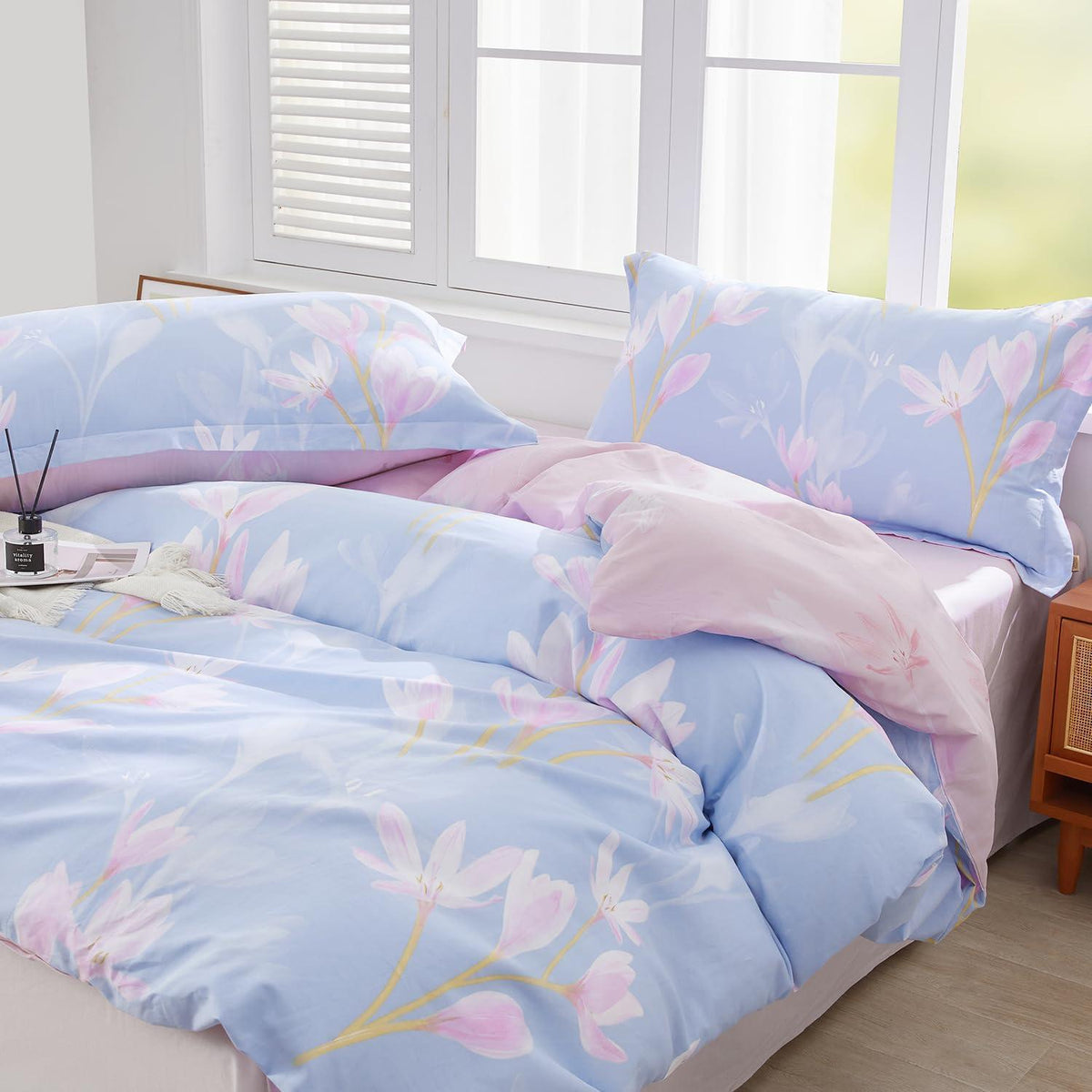3tlg. Bettwäsche-Set 200x220 cm Lila mit Blumen