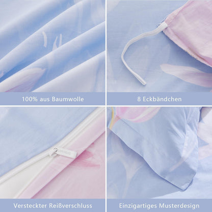 3tlg. Bettwäsche-Set 200x220 cm Lila mit Blumen