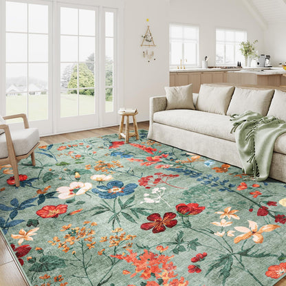 Grüner Wohnteppich 200x300cm – Waschbarer Teppich für Wohnzimmer