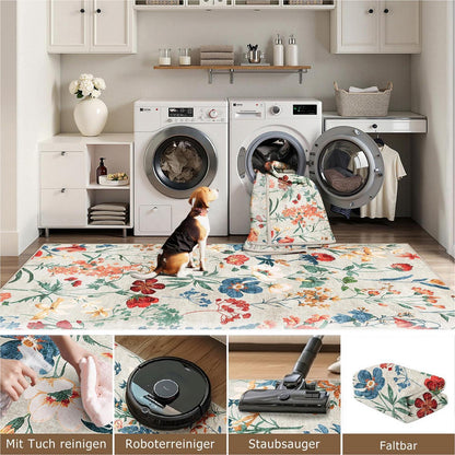 Wohnzimmerteppich 240x300cm Beige – Waschbarer Rechteck Teppich