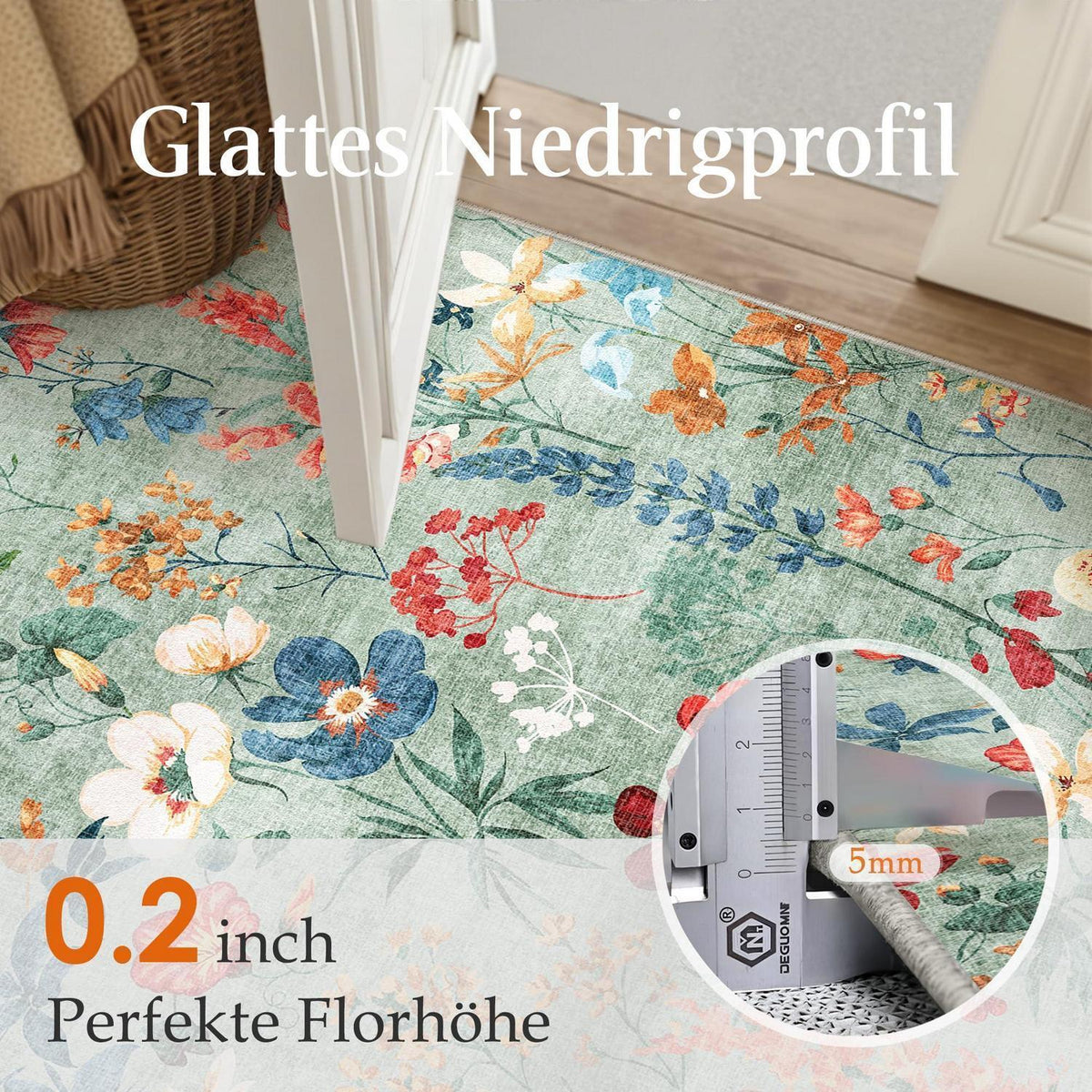 Grüner Wohnzimmerteppich 240x300cm – Waschbarer, Flauschiger Teppich