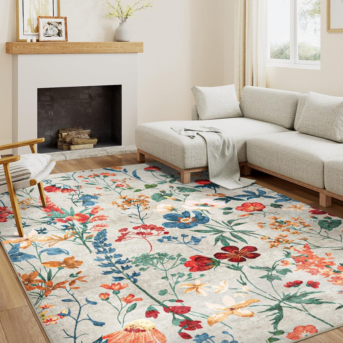 Wohnzimmer Teppich Beige 160x230cm – Waschbarer Rechteck Teppich