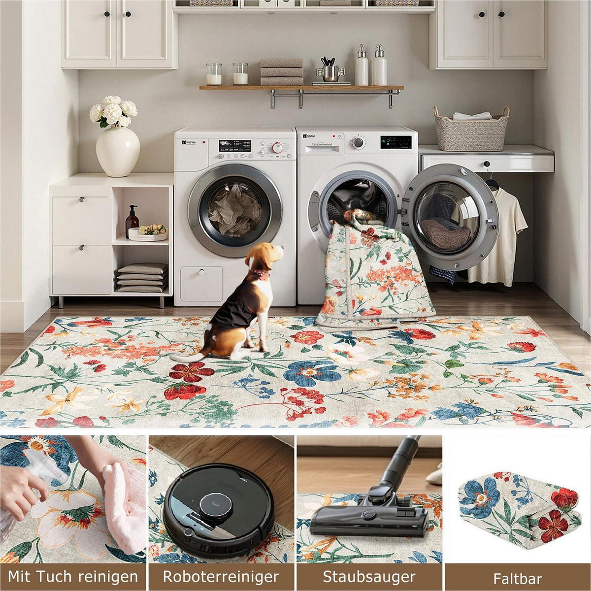 Wohnzimmer Teppich Beige 160x230cm – Waschbarer Rechteck Teppich
