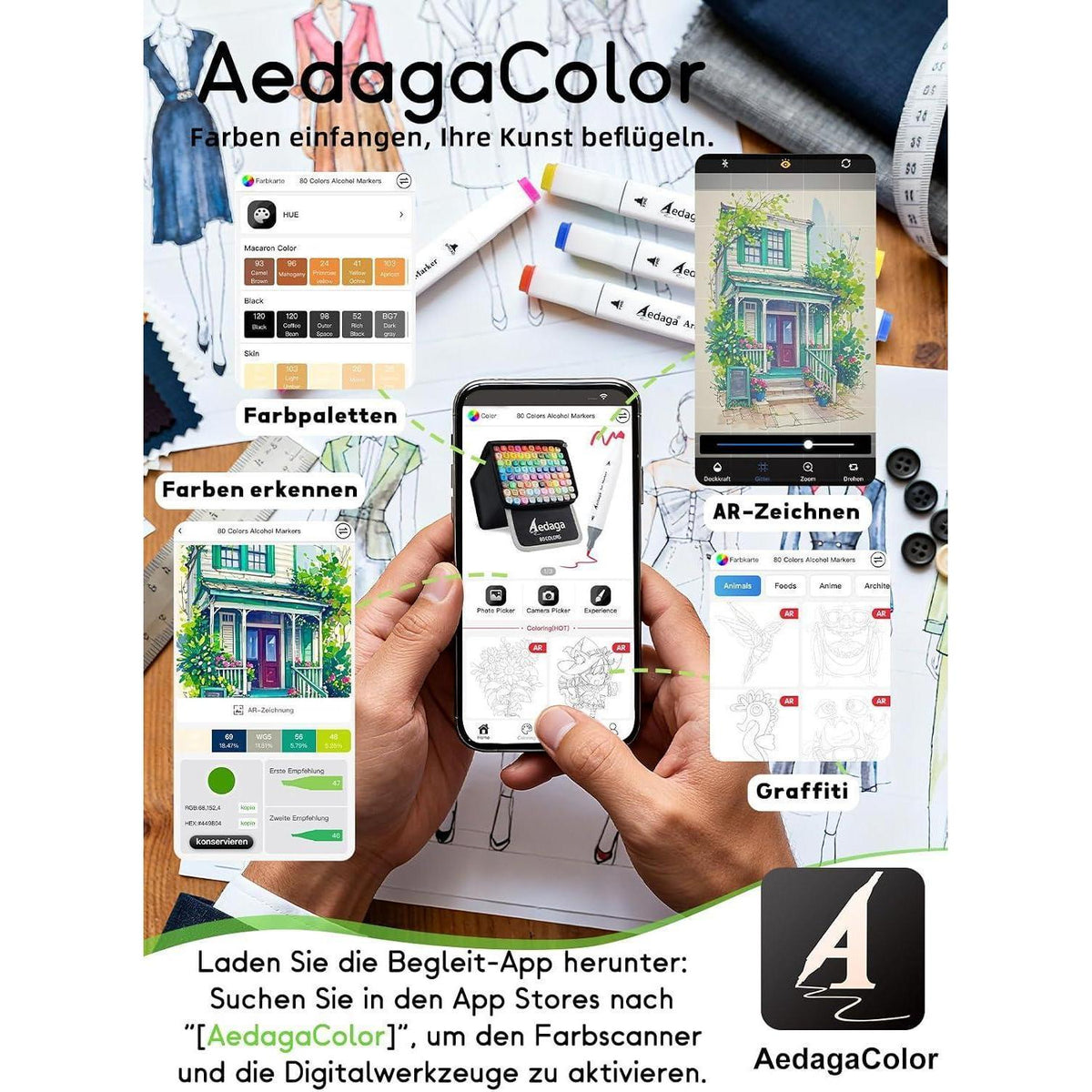 200er Alcohol Marker Set mit App & Ständer-Etui
