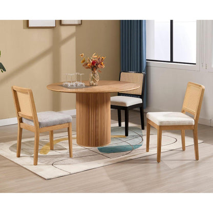 Esszimmerstühle 2er Set Leinen Rattan Retro Holz Schwarz