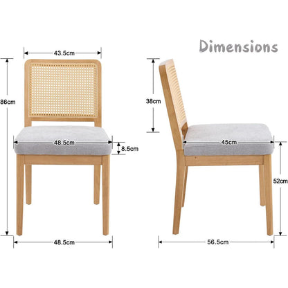 Esszimmerstühle Set 2 Grau Chenille Rattan Holz Retro