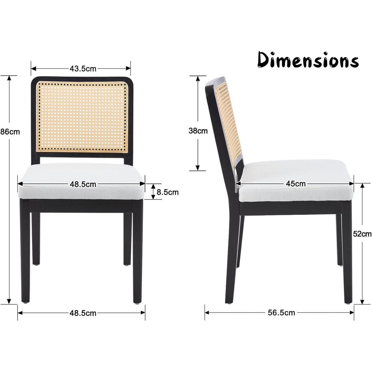 Esszimmerstühle 4er Set Leinen Rattan Retro Holz Schwarz