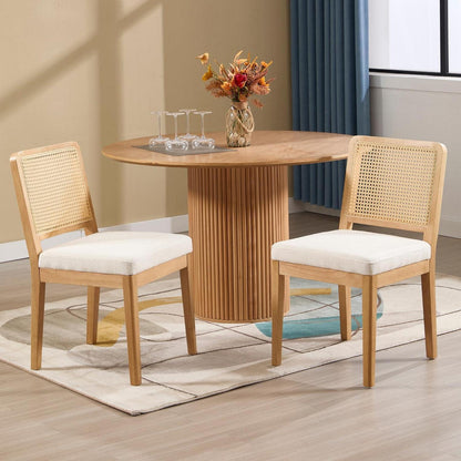 Esszimmerstühle 2er Set Chenille Rattan Weiß