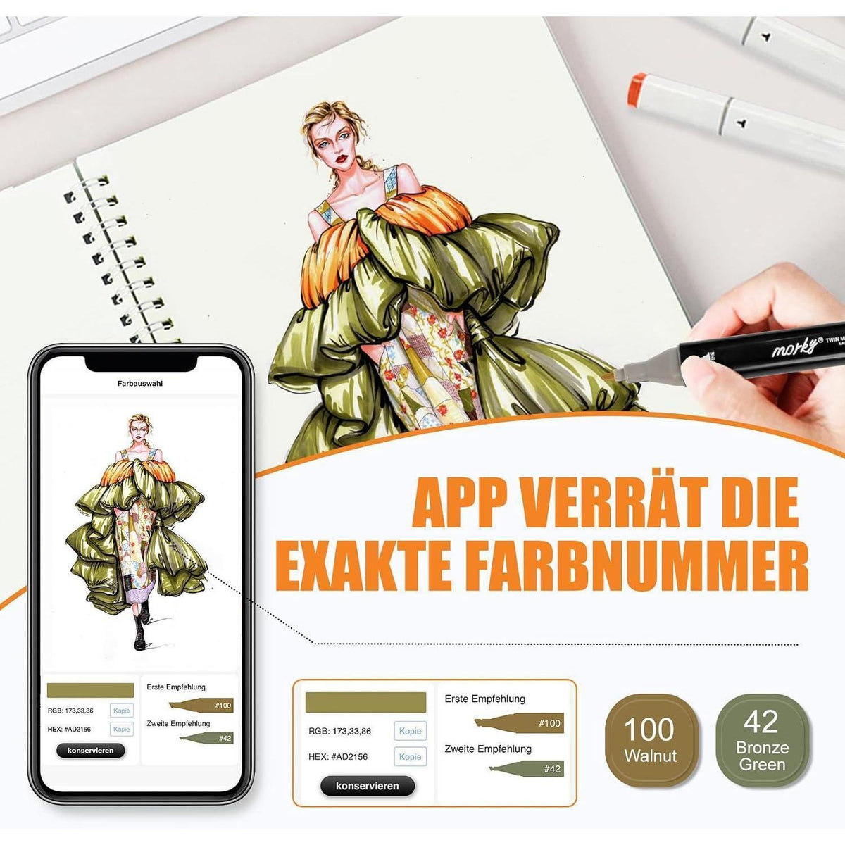 262er Alkohol Marker Set mit App | Doppelspitze & Farbkarte