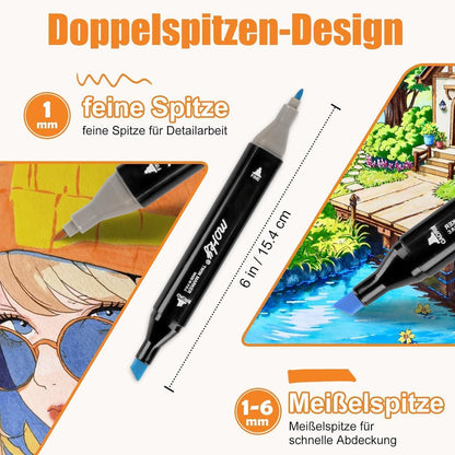 262er Alkohol Marker Set mit App | Doppelspitze & Farbkarte