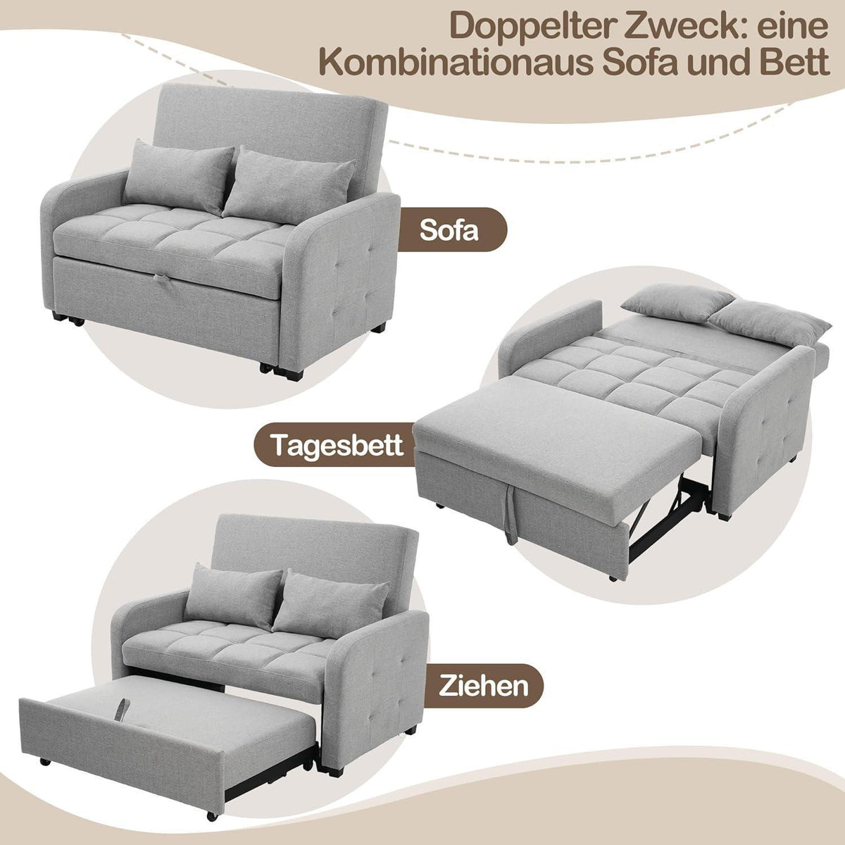 Zweisitzer Schlafsessel mit verstellbarer Rückenlehne, Dunkelgrau