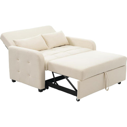 Zweisitzer Sofa mit Schlaffunktion – Beige Linienstoff