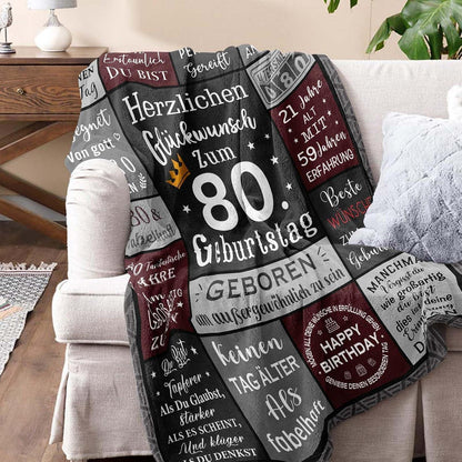 80. Geburtstag Geschenk für Mann - Kuschelige Decke 150x130cm