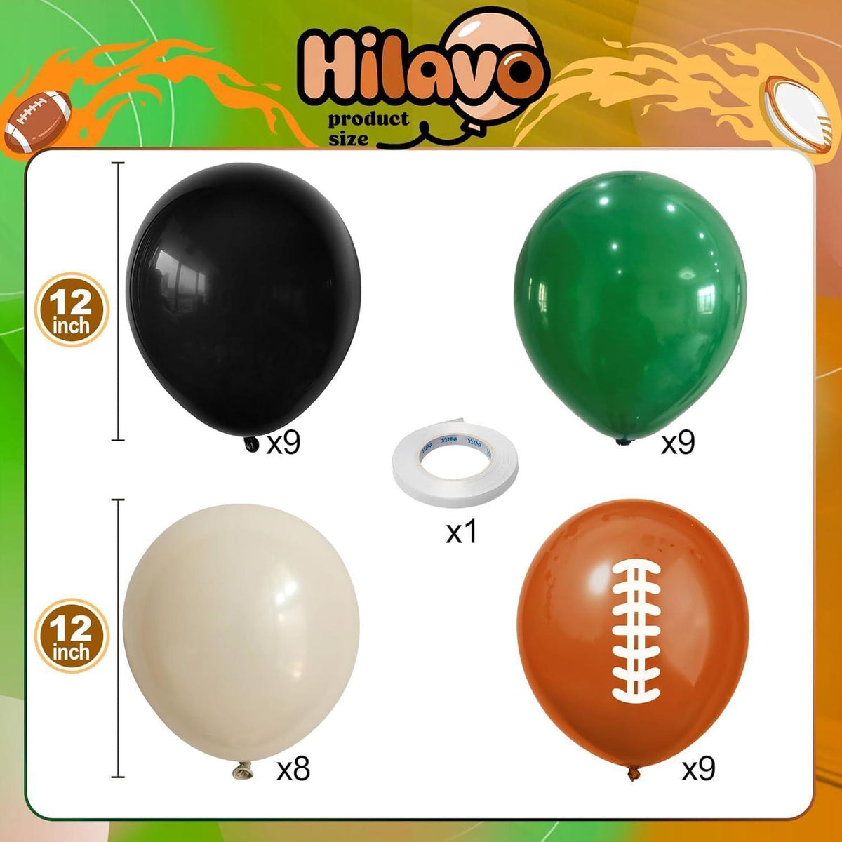 Fußballballons 30cm Dunkelgrün Schwarz Orange 35 Stück