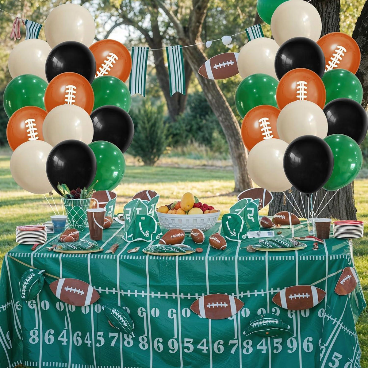 Fußballballons 30cm Dunkelgrün Schwarz Orange 35 Stück