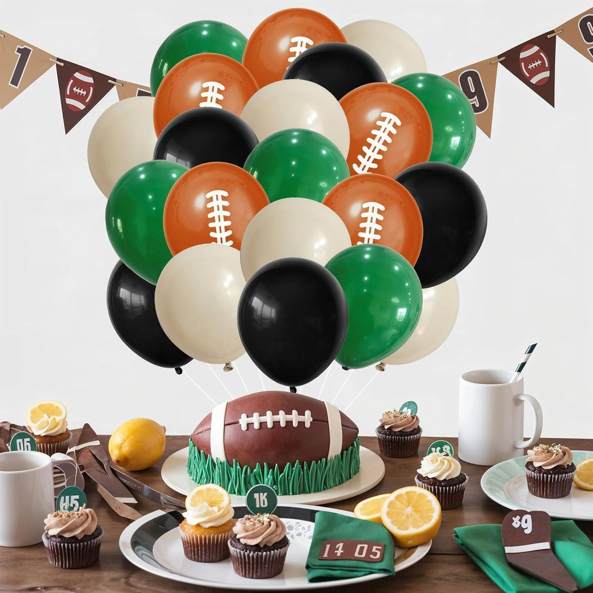 Fußballballons 30cm Dunkelgrün Schwarz Orange 35 Stück