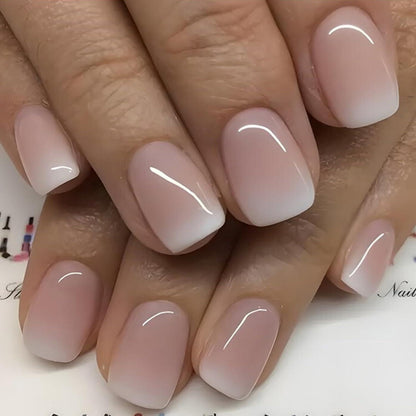Nägel zum Aufkleben Rosa Weiß Farbverlauf French Press on Nails