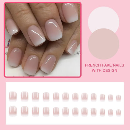 Nägel zum Aufkleben Rosa Weiß Farbverlauf French Press on Nails