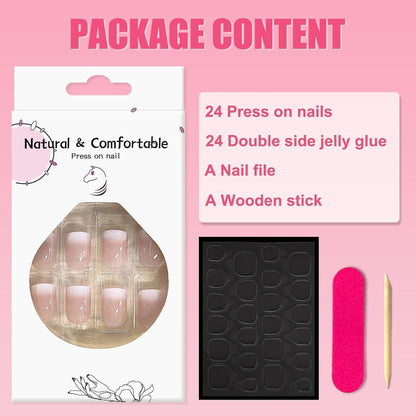 Nägel zum Aufkleben Rosa Weiß Farbverlauf French Press on Nails