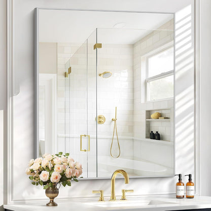 Moderner Badezimmerspiegel mit Metallrahmen – 76x91 cm Wandspiegel