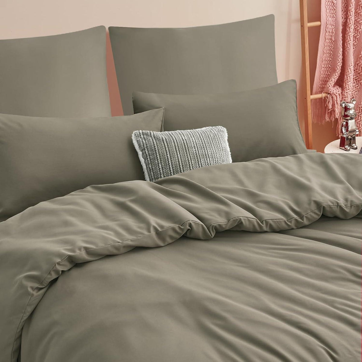 Bettwäsche-Set 220x240cm Taupe Mikrofaser mit Reißverschluss