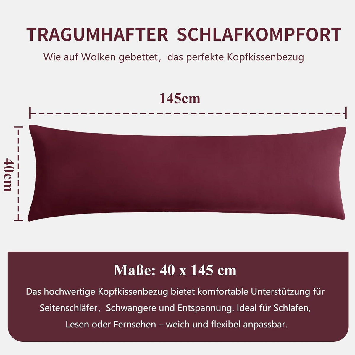 Kissenbezug 40x145 cm 2er Set Burgunderrot Mikrofaser mit Reißverschluss