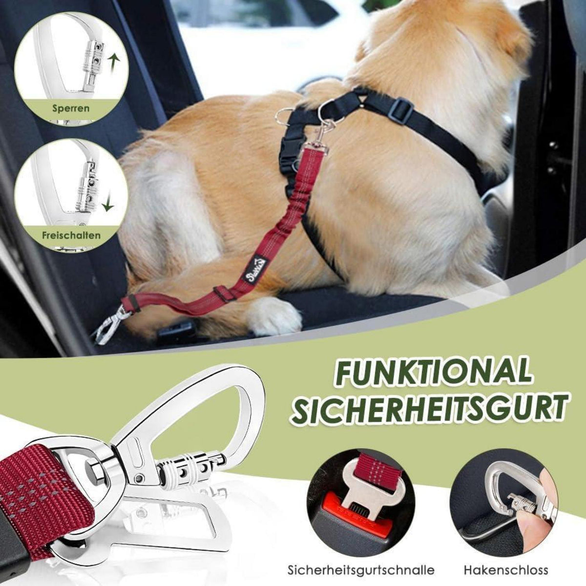 2x Hunde Sicherheitsgurt Auto – Elastische Ruckdämpfung & Verstellbar