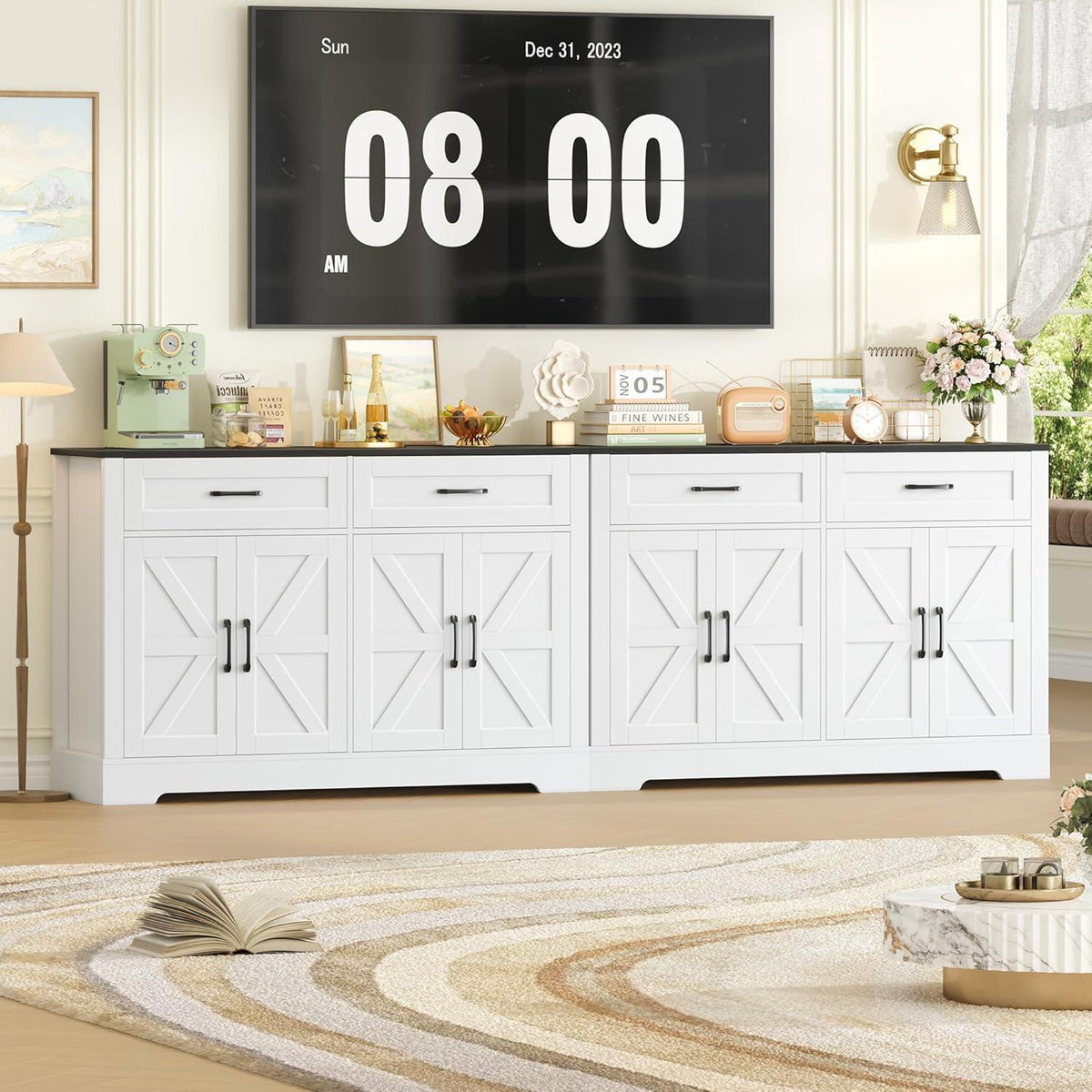 Sideboard Küchenbuffet Schwarz Weiß mit Schubladen & Türen