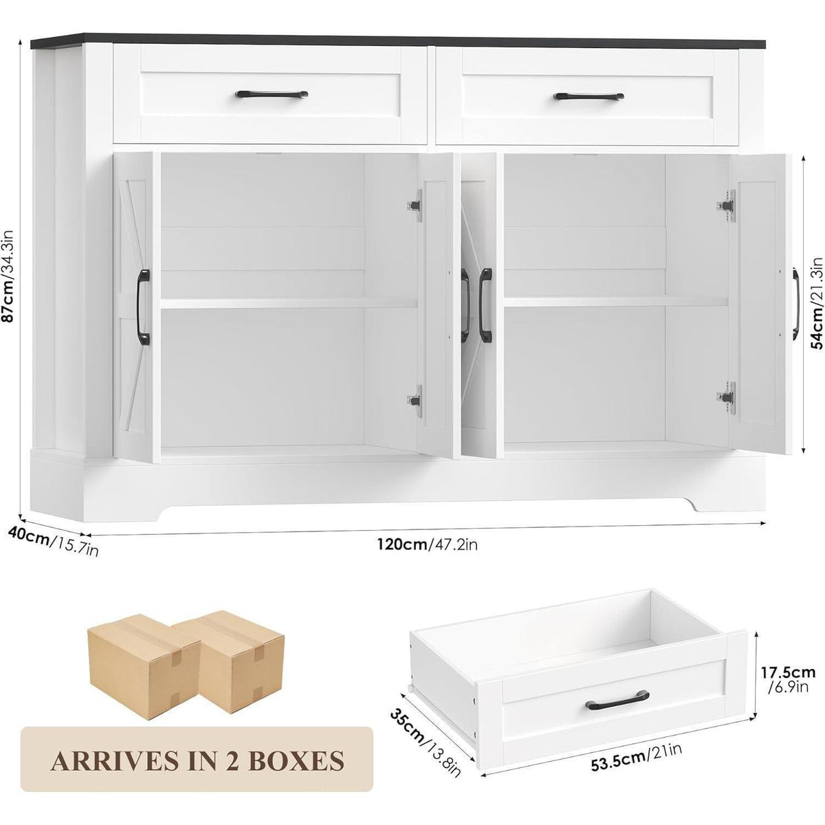 Sideboard Küchenbuffet Schwarz Weiß mit Schubladen & Türen