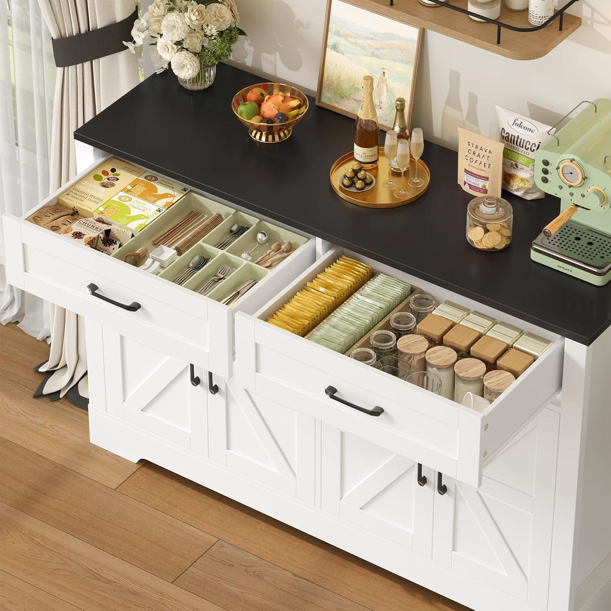Sideboard Küchenbuffet Schwarz Weiß mit Schubladen & Türen
