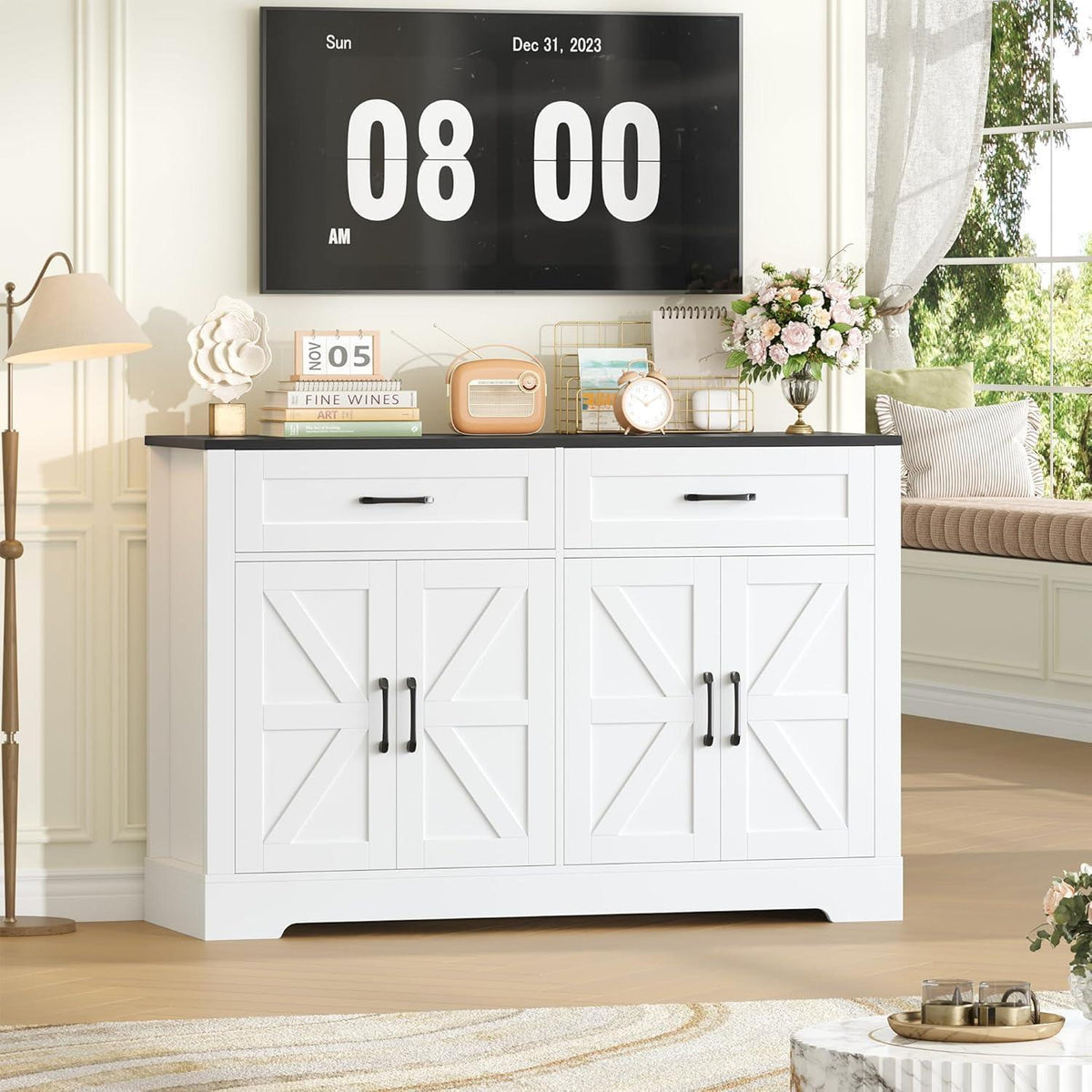 Sideboard Küchenbuffet Schwarz Weiß mit Schubladen & Türen