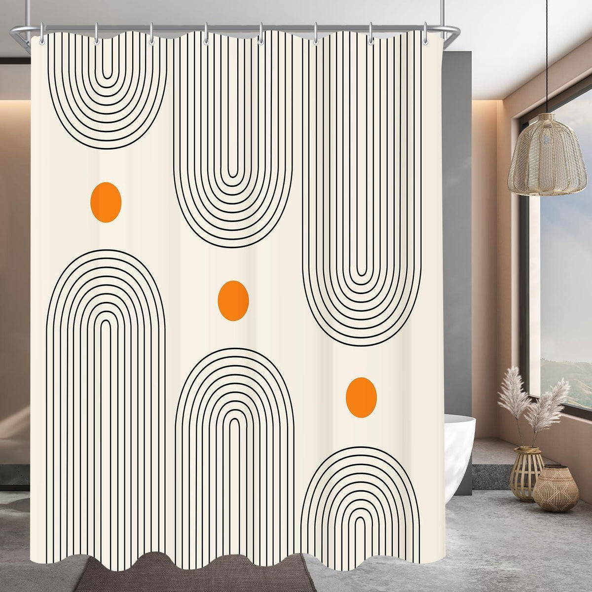 Duschvorhang Set Geometrische Kurve 120x200cm mit Haken