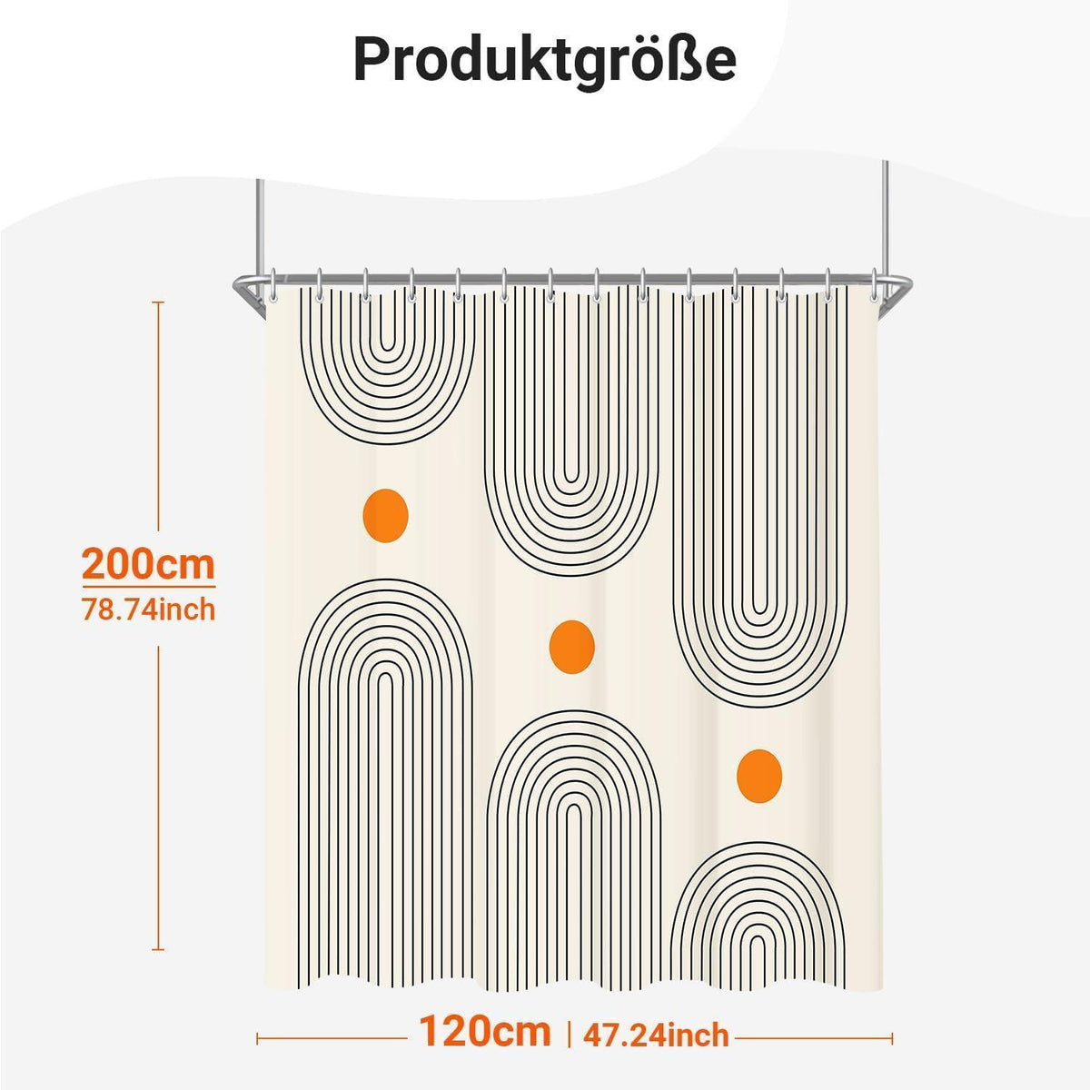 Duschvorhang Set Geometrische Kurve 120x200cm mit Haken