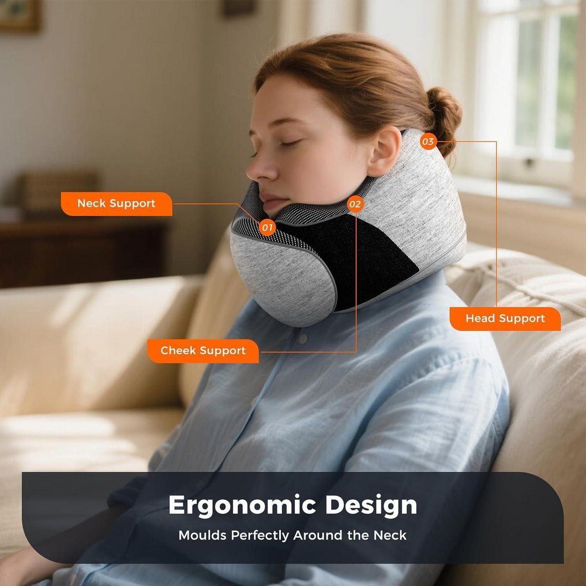 Reisekissen Memory Foam – Verstellbar, Grau mit Zubehör
