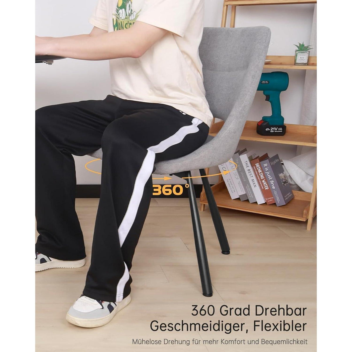 Drehbarer Esszimmerstuhl Set 6 | Kaschmir-Stoff, Ergonomisch & Bequem